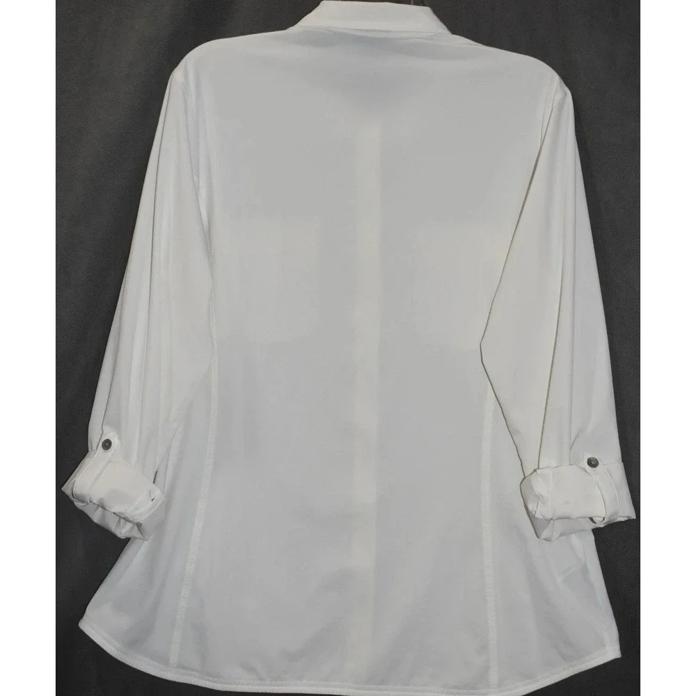 Eddie Bauer XL Women Departure Shirt Ivory Roll Tab Sleeve Button Up Stretch - Picture 3 of 16